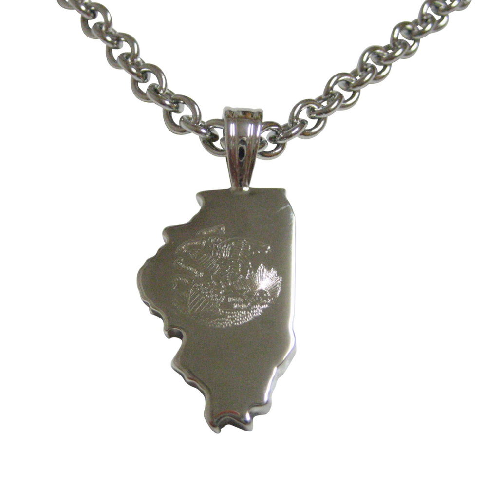 Illinois State Map Shape And Flag Design Necklace - image 1